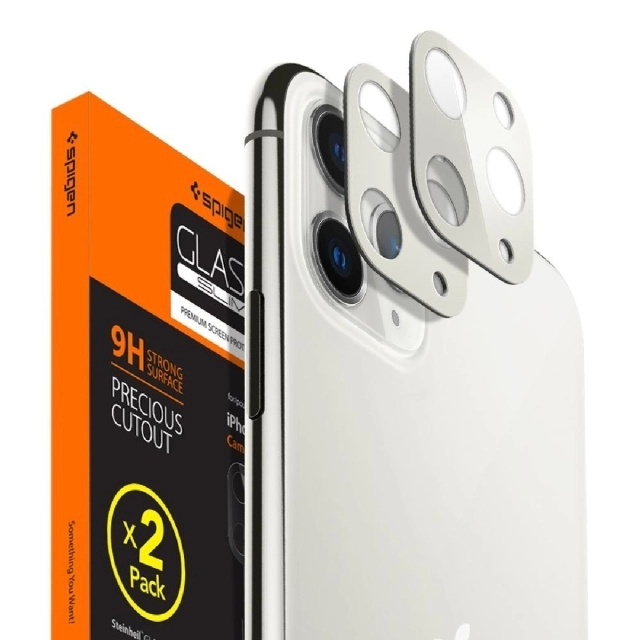 Комплект защитных стекол для камеры для iPhone 11 Pro / 11 Pro Max Spigen (AGL00502) Full Cover Camera Lens Silver