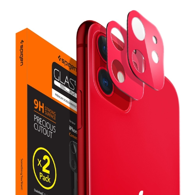 Комплект защитных стекол для камеры для iPhone 11 Spigen (AGL00511) Full Cover Camera Lens Red