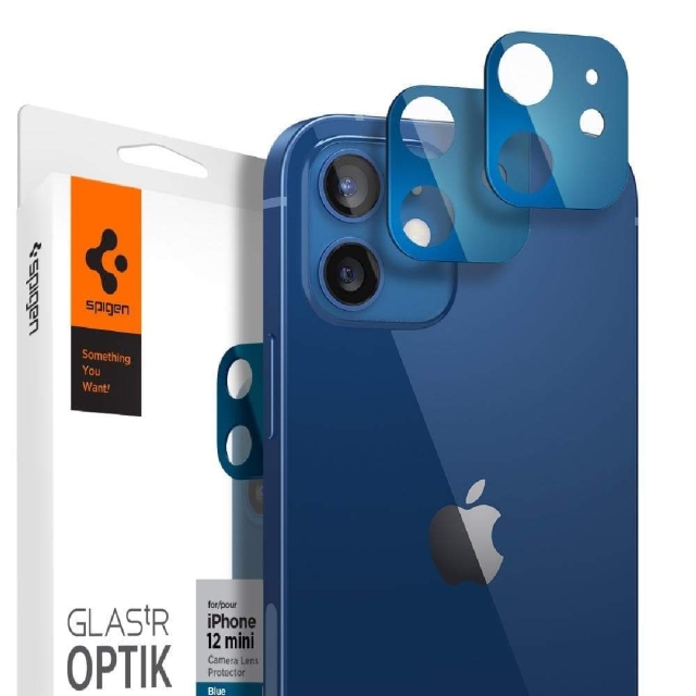 Комплект защитных стекол для камеры для iPhone 12 Mini Spigen (AGL02462) Glass tR Optik Lens Blue