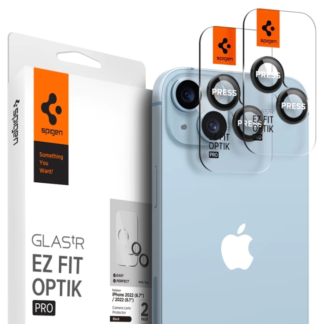 Комплект защитных стекол для камеры для iPhone 14 / 14 Plus Spigen (AGL05213) Optik Pro Lens Protector Black