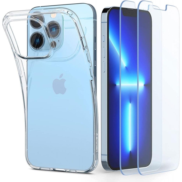 Чехол и защитное стекло для iPhone 13 Pro Max Spigen (ACS03636) Crystal Pack Crystal Clear