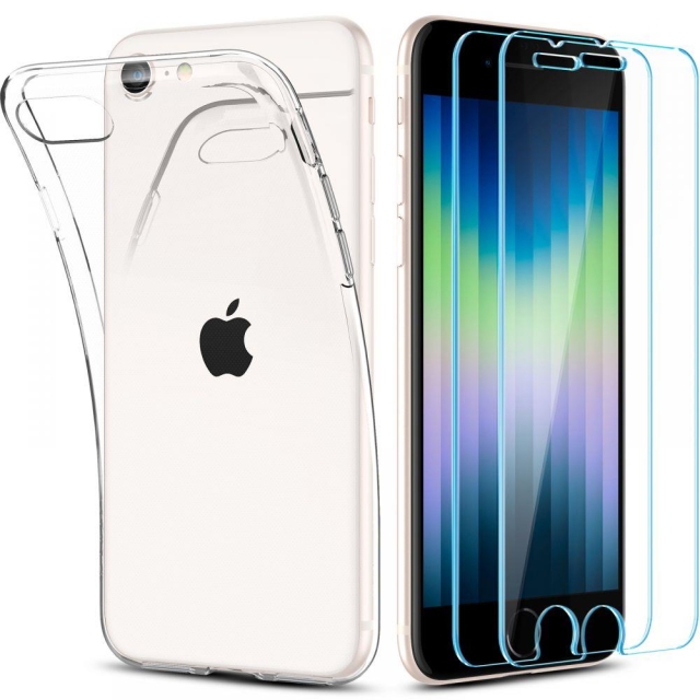 Чехол и защитное стекло для iPhone SE (2022/2020)/8/7 Spigen (ACS04355) Crystal Pack Clear
